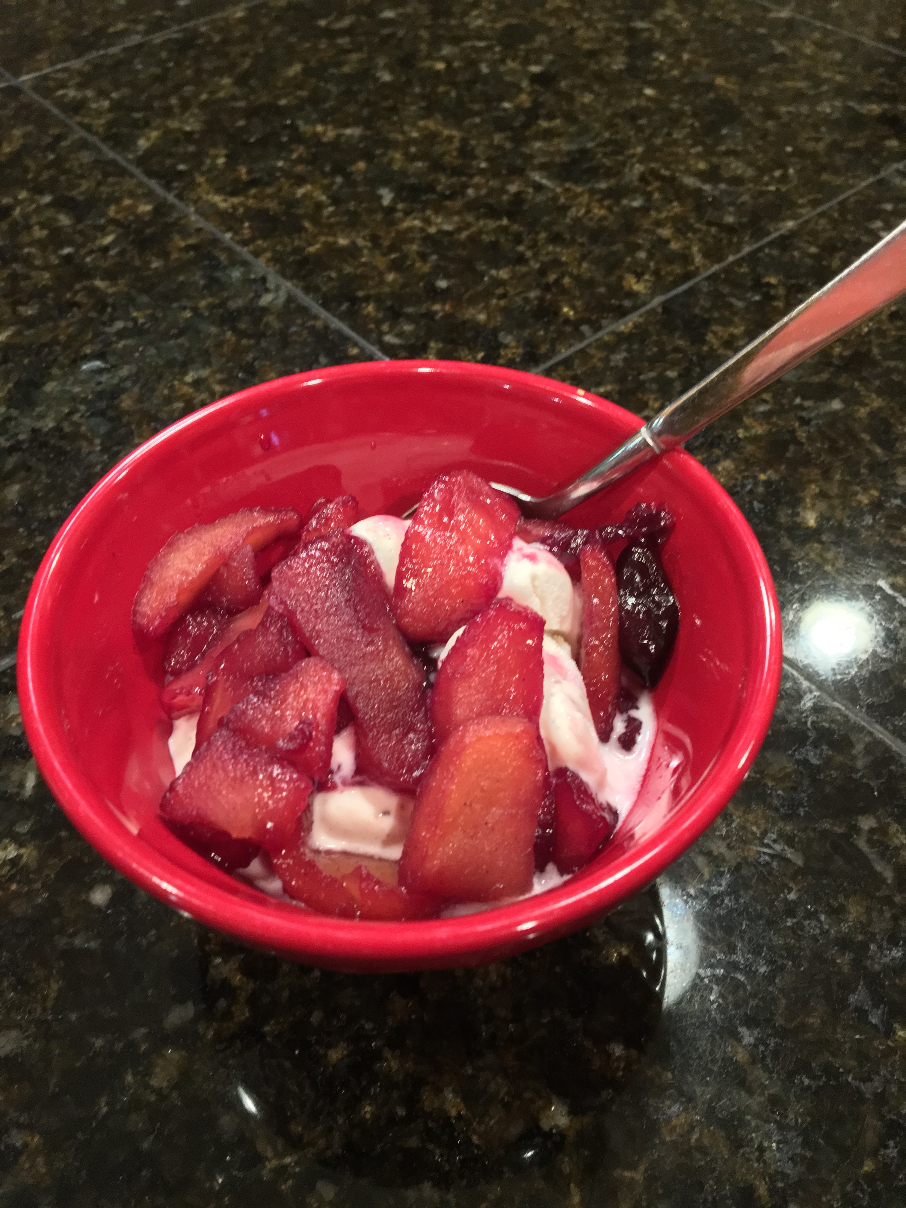 Warm Fresh fruit compote and vanilla bean icecream
