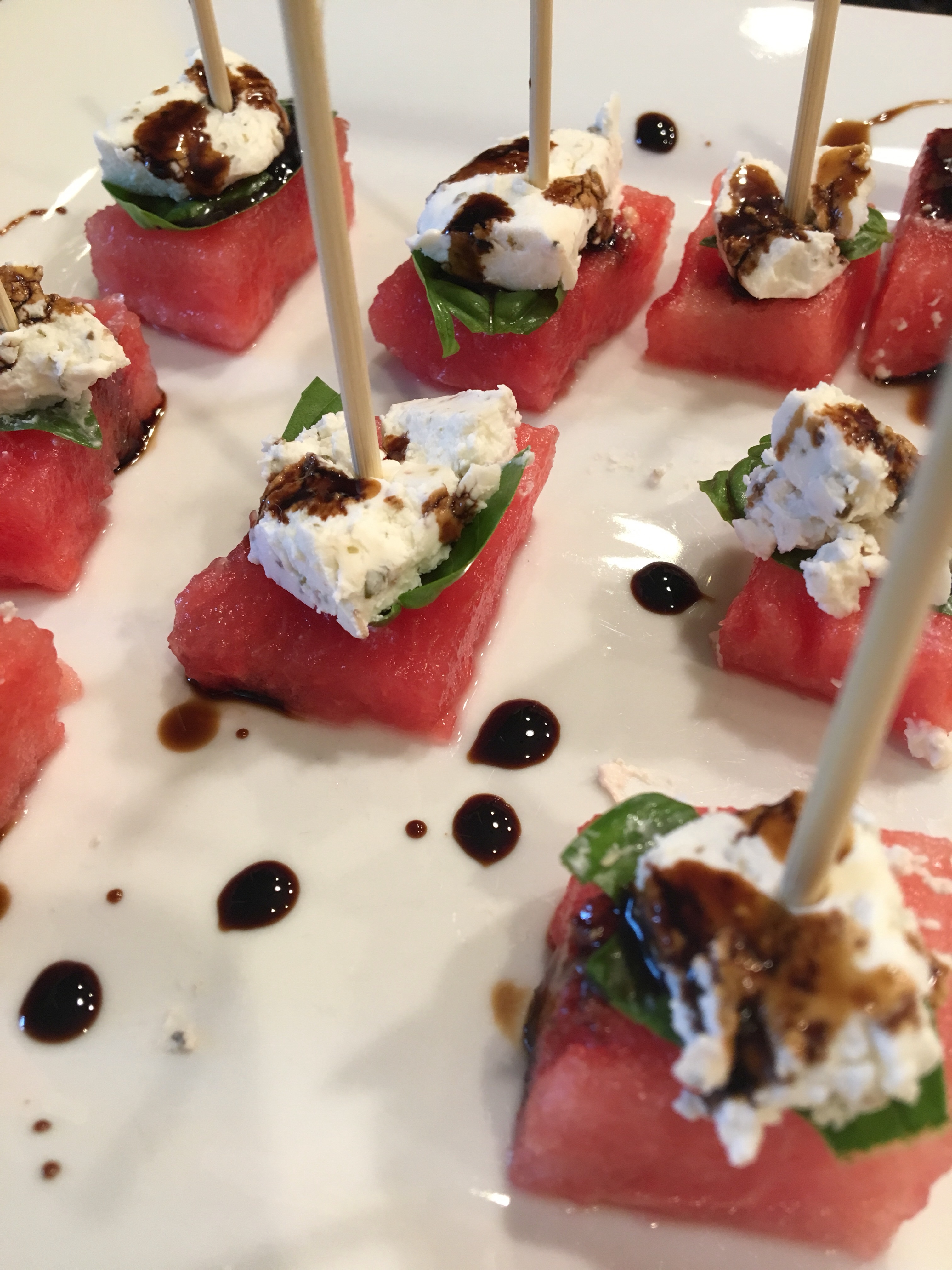 Watermelon fresh caprese with herb goat cheese